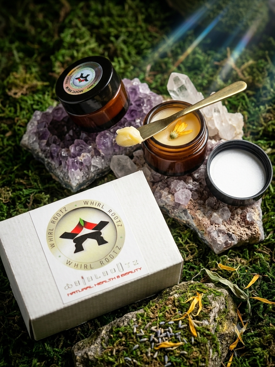 Atopic Balm jar with leaf accents highlighting all-in-one botanical skin relief