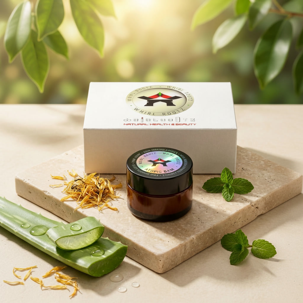 Natural herbal composition featuring Atopic Balm as a topical skin comfort product